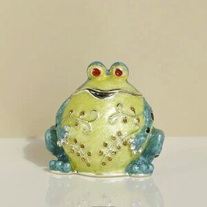 Hand-Painted GREEN Frog Trinket Jewelry Box